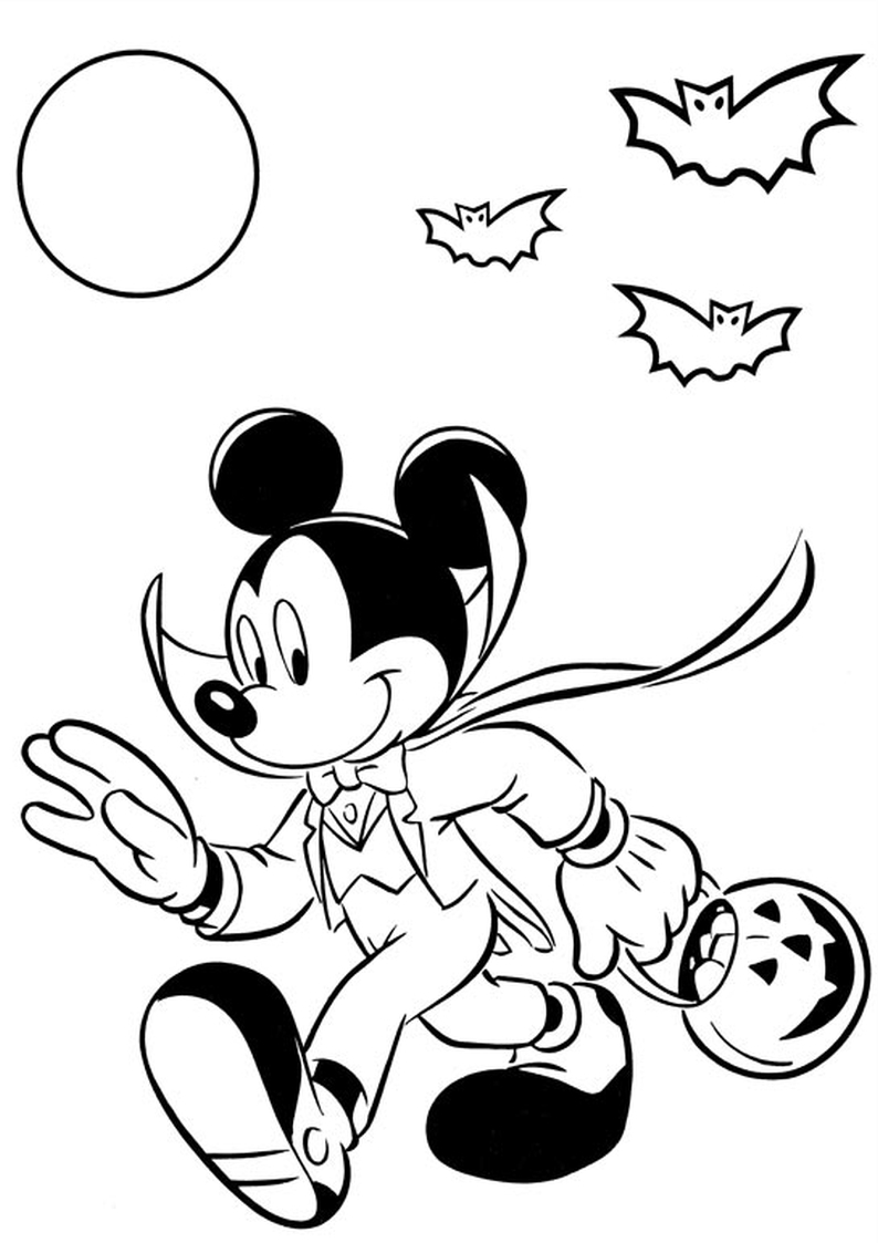 kolorowanka Myszka Miki jako wampir na Halloween, malowanka do wydruku dla dzieci nr 44